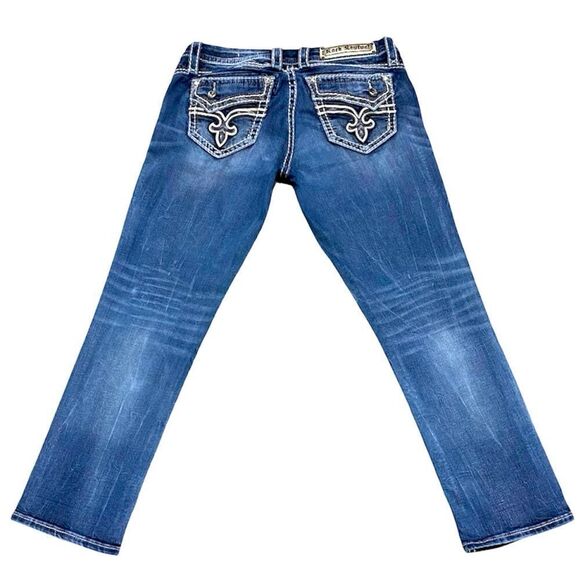 Rock Revival Low Rise Bling Jeans 27x27.5 Distressed Stretch EUC - Picture 3 of 10